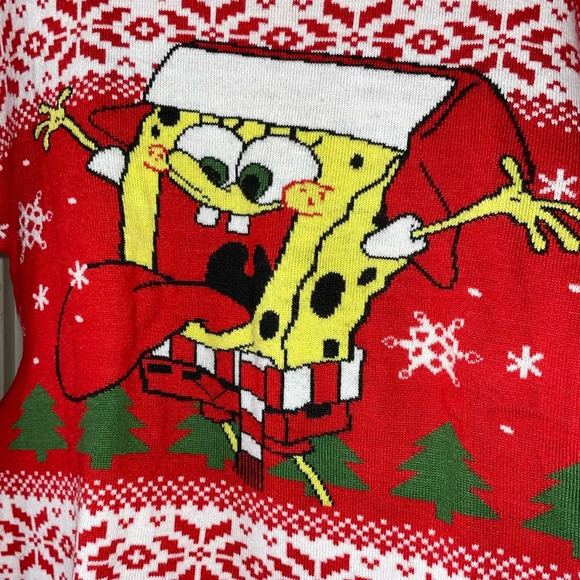 Nickelodeon SpongeBob SquarePants Ugly Christmas Holiday Sweater Red Size Small - Picture 4 of 10